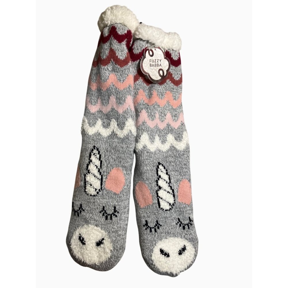 Fuzzy Babba Womens Unicorn Sherpa Lined Slipper Socks Size 9-11
